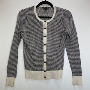 Ann Taylor Sweater Womens M Scoop Neck Long Sleeve Black White Buttons Down